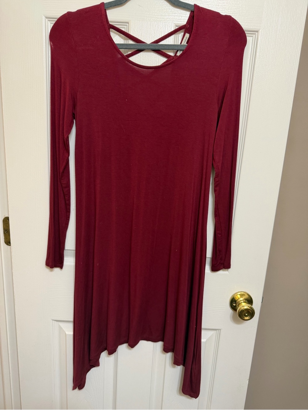 Charlotte Russe Burgundy Long Sleeve Crisscross Back Swing Dress